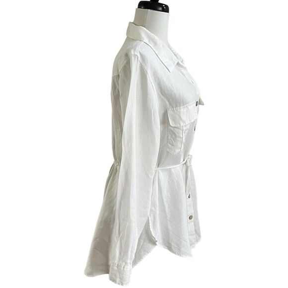 Soft Surroundings Linen Tunic Shirt Jacket M White Coastal Beach Minimalist - Picture 2 of 9